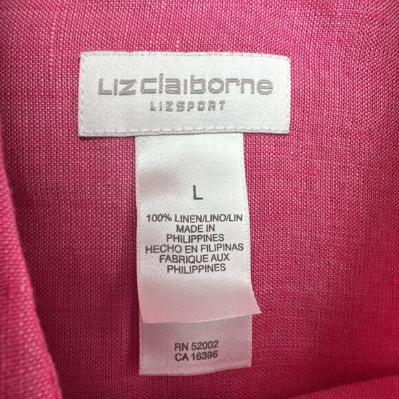Liz Claiborne L Fuchsia Pink 100% Linen Blouse Womens Button Up Shirt Top - Picture 7 of 9